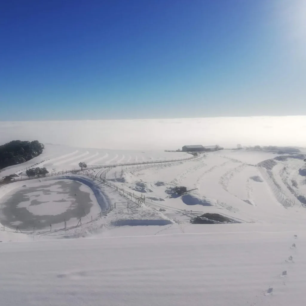 Vista de la viña de alta montaña nevada.